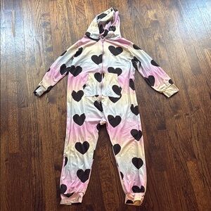 Kids Heart Print Hooded Footie